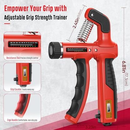 FitBeast Grip Strength Trainer, Hand Gripper Strengthener Kit - 6 Pack with Adjustable Resistance Forearm Strengthener, Forearm Exerciser and Massage Balls for Hand Therapy, Grip Training - color: Red