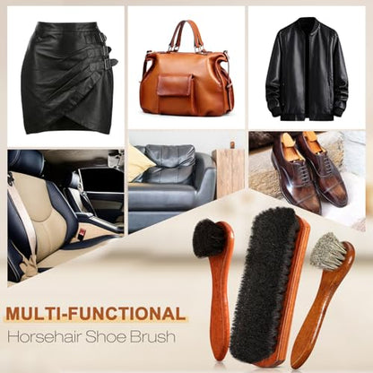 4Pcs Shoe Brush, Premium Horse Hair Brush for Leather, Professional Shoe Polish Brush, Long-Lasting Shoe Cleaning Brush, 100 Percent Horsehair Shoe Brush Shine Kit for Cleaning and Polishing - size: 4PCS