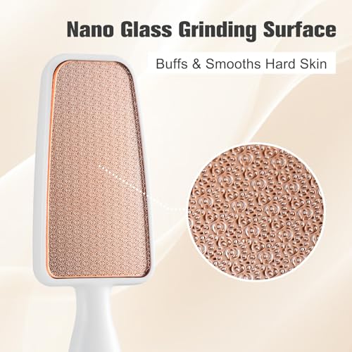 FERYES Glass Foot File Callus Remover - Long Handle Glass Foot Scrubber for Dead Skin, Cracked Heel Scraper Buffer - Professional Pedicure Tool for Smooth, Beautiful Feet - White - style: Single-sided nano glass