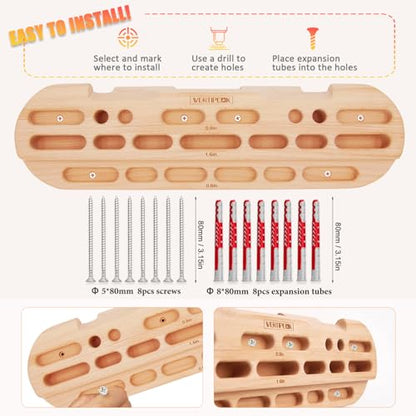 Wooden Hangboard Rock Climbing, Climbing Fingerboard with Mounting Kit for Hanging Practice, Finger Strength and Pull Up, and Bouldering Gift for Climbers (Basic)