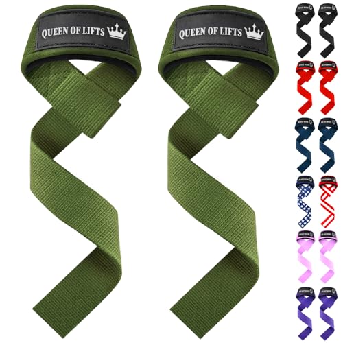 TECEUM Lifting Straps for Weightlifting Gym Strength Training - Wrist Straps with Neoprene Padded Cotton - Men & Women – Ideal for Powerlifting, Bodybuilding & Deadlifts - color: Military Green, size: 18" - Queen Of Lifts