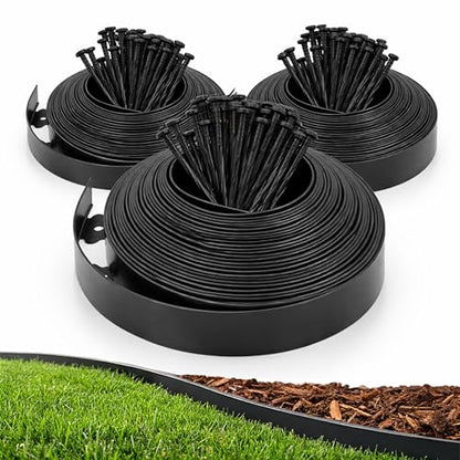 Gardzen 1.5" x100' Landscape Edging Kit with 120 Spikes | Garden Edging Coil for Lawn Borders and Landscape Projects, Easy No Dig Installation with Durable Ground Stakes Included - size: 100ft