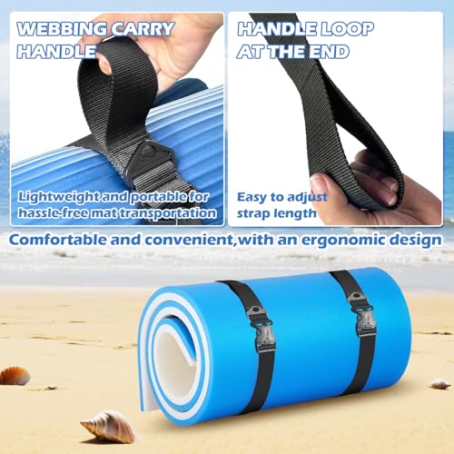 2 Pcs Floating Mat Straps with Quick-Release Double Lock Buckle, Multifunctional Floating Water Mat Straps with Hole Buckle & Carry Handle for Crawling Mat, Yoga, Camping