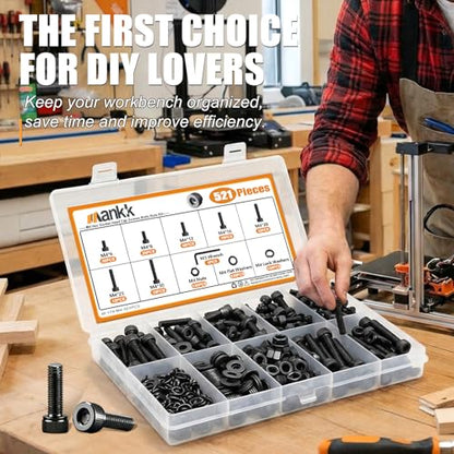 mankk 521PCS M4 Screws Assortment Kit,M4 x 6/8/12/16/20/25/30mm Hex Socket Head Cap Bolts Nuts & Washers Assortment Kit 12.9 Grade Alloy Steel Machine Screws - size: M4, style: Hex Socket Cap