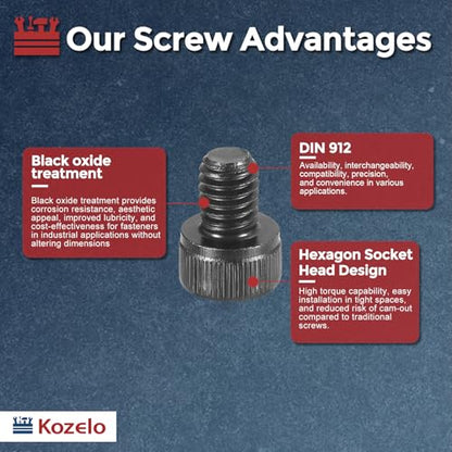 25pcs Socket Head Cap Screws - [M6-1 x 8mm] Alloy Steel Black Oxide Grade 12.9 Internal Hex Screw for 3D Printer Furniture Industrial Use, Black - size: M6-1x8mm