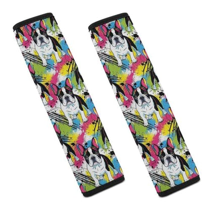 2 Pack Universal Fit Car Seat Belt Pad for Adult Use, All Vehicles, Colorful Boston Terrier Seat Belt Covers Cushion, Anti-Slip Pad - color: Pattern 1205