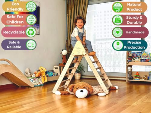 Montessori Wooden Climbing Triangle for Kids | Foldable Indoor Climbing Frame for Children & Toddlers | Wooden Playground Equipment (XLarge) - style: XLarge