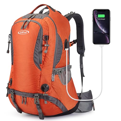 G4Free 50L Hiking Backpack Waterproof Daypack Outdoor Camping Climbing Backpack with Rain Cover for Men Women | Durable Material Waterproof, Capacity: 50L, Size: 14.2 x 9.4 x 23.6 inches, Outdoor, Hydration Bladder Compartment - color: Orange01