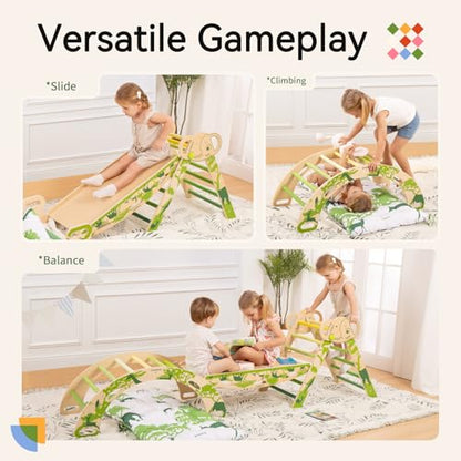 WINGYZ Pikler Triangle Set, Montessori 8-in-1 Foldable Climbing Set | Reversible Animal Slide, Patent-Protected Jungle Gym, Safe 2.35in Gap, ASTM F963 Standards for Toddlers 18M-5Y, Green - color: Green