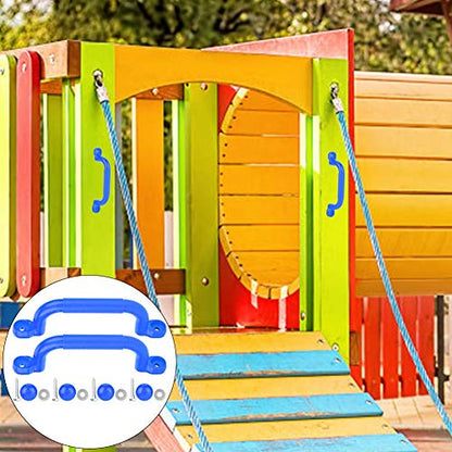 Playground Safety Handle, Blue Plastic Non-Slip Climbing Frame Grips for Kids Outdoor Indoor Garden, Swing Set and Tree House Accessories with Mounting Hardware, Ages 5+