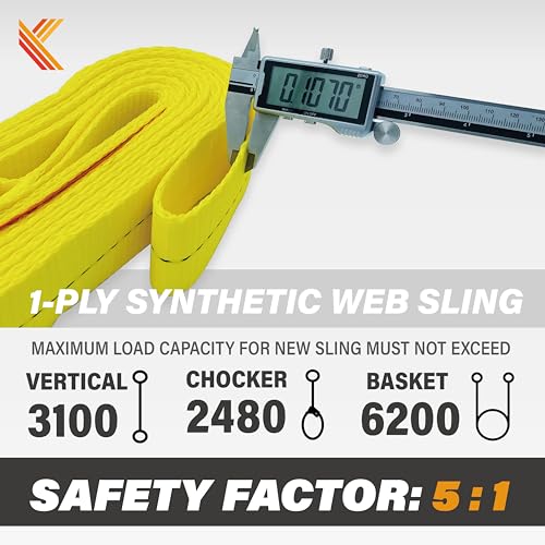 1-Ply Lifting Sling Straps 2”x 8ft - 3100lbs Vertical Capacity Heavy Duty Flat Eye Lift Sling, for Rigging Moving Towing Hoisting -2Pack - Kodiak Straps - color: 2 PACK, size: 2inch x 8ft