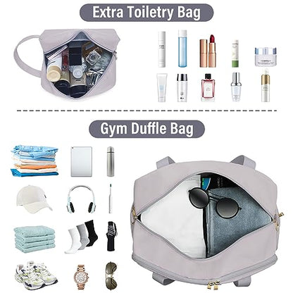 Sports Gym Bag for Women, Travel Duffle Bag with Shoe Compartment & Wet Pocket, Fitness Yoga Bag - color: Grey