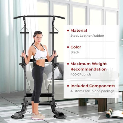 Tappio Power Tower Pull Up Bar for Home Gym, Multi Functional Pull Up Bar Stand Dip Bar Station, Adjustable Height Workout Dip Station Strength Training Fitness Equipment - color: Black-02