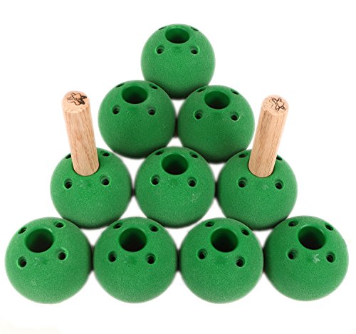 Atomik Rock Climbing Holds Set of 10 Screw-On Pegboard Receivers in Green for 15 Degree Wall