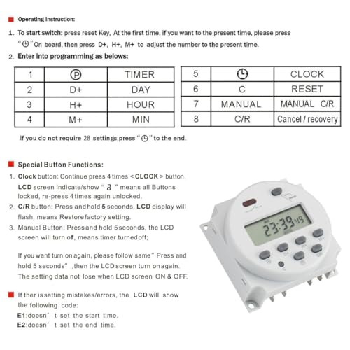 Baomain Time Switch Relay with 4 x Terminal Cable,Digital LCD Programmable Timer,24V DC/AC Input,200-250V 16A Output,28 Programs Daily/Weekly Schedule,CN101A for Lighting and Equipment Control - size: Timer with Terminal Cable
