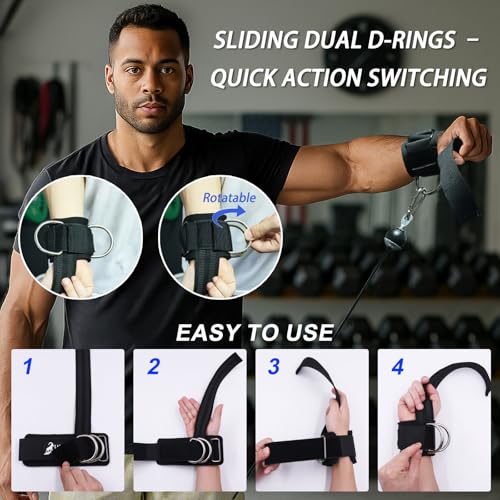 Weight Lifting Straps with Cuffed Sliding Dual D-Rings – Wrist Cuffs for Gym Cable Workout, Strength & Support - size: size L