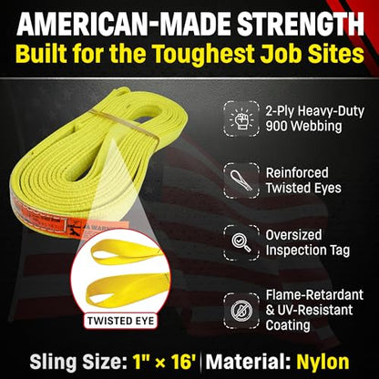 DD Sling 2 Inch x 25 Foot Nylon Lifting Sling – USA Made, 6,400 lb Vertical, 5,100 lb Choker, 12,800 lb Basket – 2-Ply Heavy Duty 900 Webbing, Type 4 Twisted Eye & Eye Rigging Sling - size: 2inX25ft