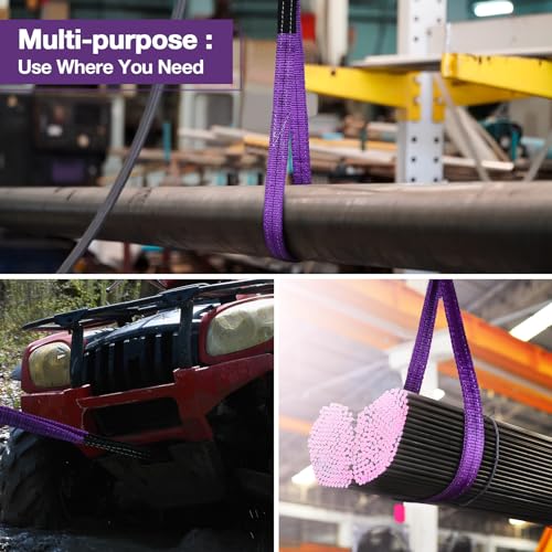Lift Sling Straps,1" x 5' 2-Ply Heavy Duty Flat Eye Lift Sling | Twist Eye Polyester Lifting Sling Straps Nylon Tree Saver Recovery Strap Web Slings Rigging Moving Tow Hoisting Gear Strap - color: Purple, size: 1" x 5'