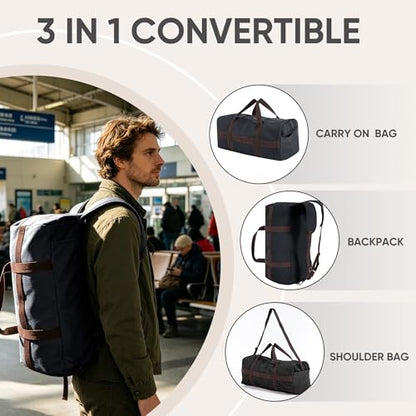 Large Canvas Travel Duffle Bag Heavy Duty, 3-in-1 Convertible Travel Bag with Backpack Straps for Gym, Sports, Travel, Camping(Dark Grey) - color: Dark Grey
