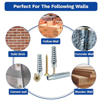 100 Pcs M3 M6 Tree Shaped Steel Hollow Wall Anchor with Screws, Metal Expansion Screws for Concrete and Drywall, Loose Hinge Hole Repair Kit - size: M3/6-100 Pcs