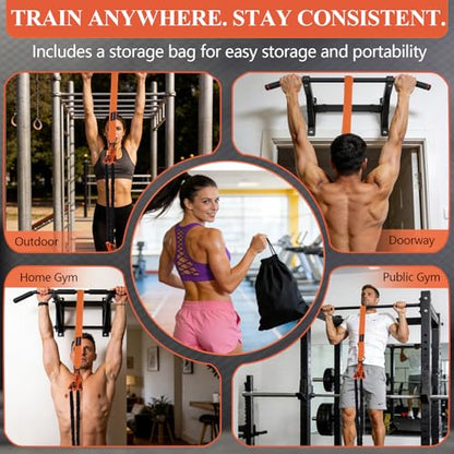 CHERAINTI Pull Up Assistance Bands, 375lbs Heavy Duty Pullup Assist Band Set with 5 Resistance Bands, Adjustable Strap, Comfortable Foot/Knee Rest, Handles & Door Anchor for Home Gym Strength Training