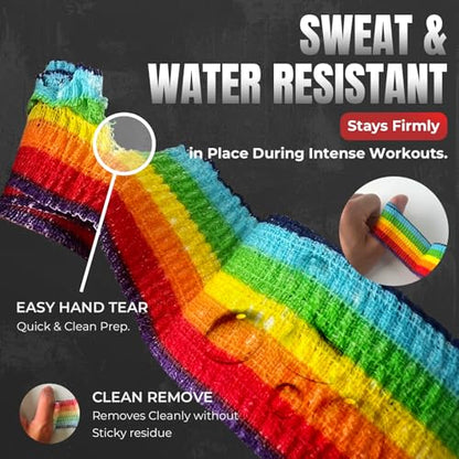 1.5" Rainbow Thumb Tape for Cross Training & Weightlifting | Workout Athletic Tape for Deadlifts & Hook Grip, Powerlifting Thumb Protection and Improves Grip Control