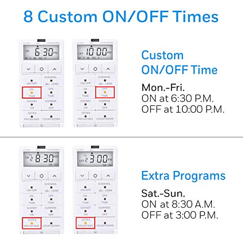 UltraPro in-Wall Digital Timer Switch, Auto Adjust Sunrise/Sunset Times | Daily & Weekly Programmable Schedules, Single-Pole or 3-Way, White & Light Almond Faceplates, Neutral Required - style: 7 Day Digital Timer