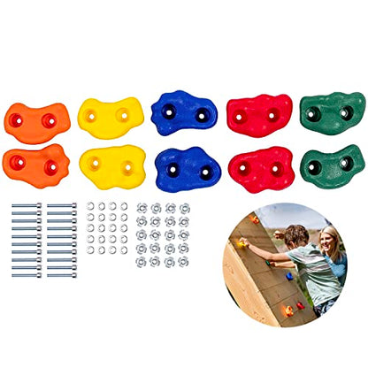 Squirrel Products Rock Climbing Holds for Kids, Deluxe Extra Large Climbing Rocks with Mounting Hardware - DIY Rock Wall Indoor & Outdoor Playground Accessories Wall Climbing Kit - Ages 3+ - style: 10 Pack