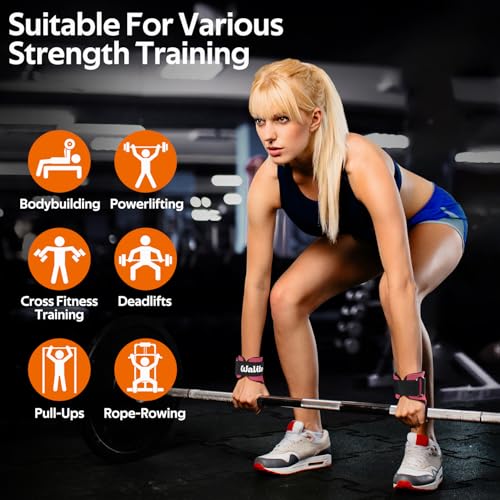 Weight Lifting Wrist Strap，Double Layer Leather Wrist Wraps with Neoprene Padding for Weightlifting & Deadlifts – Adjustable Gym Straps for Men & Women - color: Rose