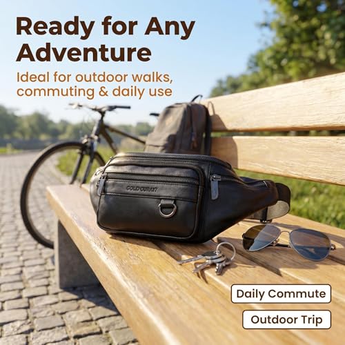 Genuine Leather Waist Pack for Men, Large Belt Bag with Adjustable Strap up to 47.2 Inches (New Black) - color: New Black