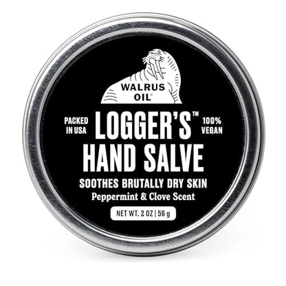 Walrus Oil - Logger's Hand Salve Cream, 2oz, 100% Vegan, Made with Olive Wax, Kokum Butter, Coconut Oil and more. Peppermint and Clove scent.