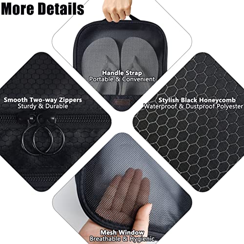 Shoe Bag for Travel,2 Layers Shoes Organizer,Honeycomb Grey | Holds 3 Pairs,Trolley Strap,Easy Clean Lining,Leak Proof,Dual Zippers - color: HoneycombBlack