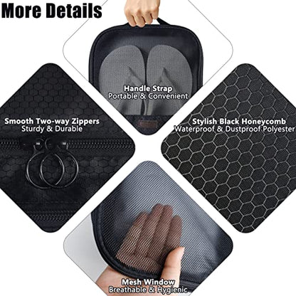 Shoe Bag for Travel,2 Layers Shoes Organizer,Honeycomb Grey | Holds 3 Pairs,Trolley Strap,Easy Clean Lining,Leak Proof,Dual Zippers - color: HoneycombBlack