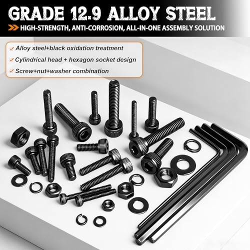 mankk 888PCS Metric Screw Assortment Kit M2 M2.5 M3 M4 Hex Socket Head Cap Bolts Nuts & Washers Set 12.9 Grade Alloy Steel Zinc Plated Metric Machine Screws - size: M2/M2.5/M3/M4, style: Hex Socket Cap