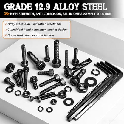 mankk 888PCS Metric Screw Assortment Kit M2 M2.5 M3 M4 Hex Socket Head Cap Bolts Nuts & Washers Set 12.9 Grade Alloy Steel Zinc Plated Metric Machine Screws - size: M2/M2.5/M3/M4, style: Hex Socket Cap
