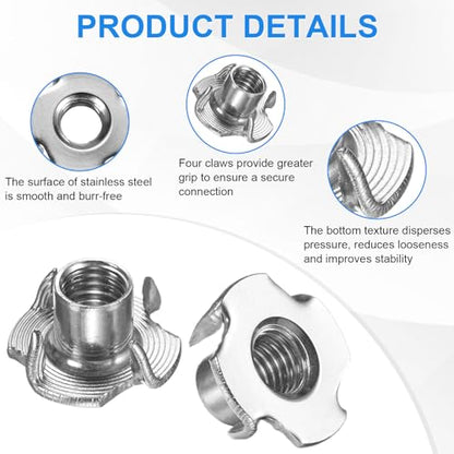 M METERXITY 20-Pack M10x13mm T-nut, 4-Pronged Tee Nut Threaded Insert | Stainless Steel, for Wood, Rock Climbing Holds, Furniture, Corrosion Resistant Fasteners - size: M10x13mm