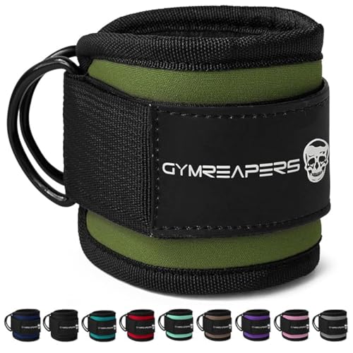 Gymreapers Ankle Straps For Cable Machine Kickbacks, Glute Workouts, Lower Body Exercises - Adjustable Leg Straps with Neoprene Padding - color: Ranger Green, size: Pair