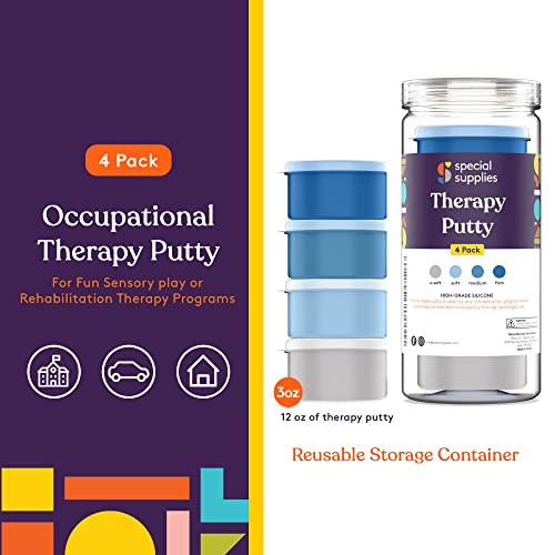 Special Supplies Therapy Putty for Kids and Adults - Resistive Hand Exercise Stress Relief Therapy Putty Kit, Set of 4 Strengths, Three Ounces of Each Putty - color: Ocean Colors