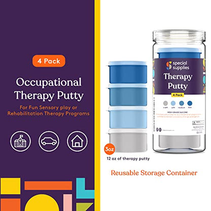 Special Supplies Therapy Putty for Kids and Adults - Resistive Hand Exercise Stress Relief Therapy Putty Kit, Set of 4 Strengths, Three Ounces of Each Putty - color: Ocean Colors