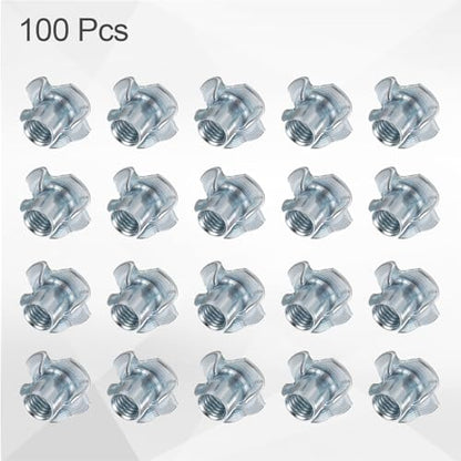 HARFINGTON M8x12mm T-Nuts 4 Pronged Tee Nut 0.83" x 0.47" Fully Thread Carbon Steel Inserts for Wood, Rock Climbing Holds, Cabinetry, Furniture 100pcs - size: M8x12mm, 21mm