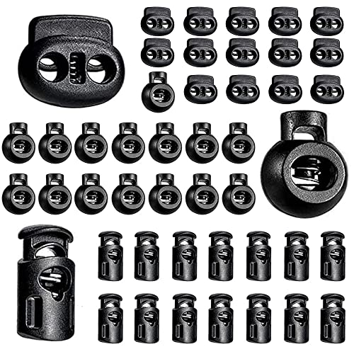 Jneoace 45 Pcs Plastic Cord Locks End Spring Stopper, Spring Cord Toggle for Drawstrings, Bags, Mask Adjustment, Clothing, Black