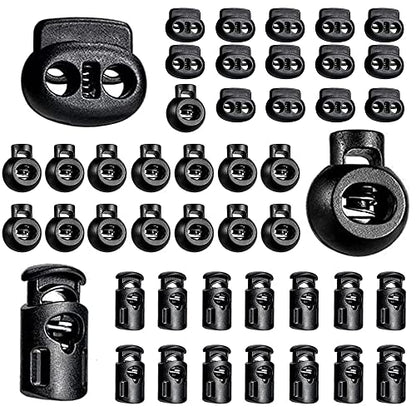 Jneoace 45 Pcs Plastic Cord Locks End Spring Stopper, Spring Cord Toggle for Drawstrings, Bags, Mask Adjustment, Clothing, Black