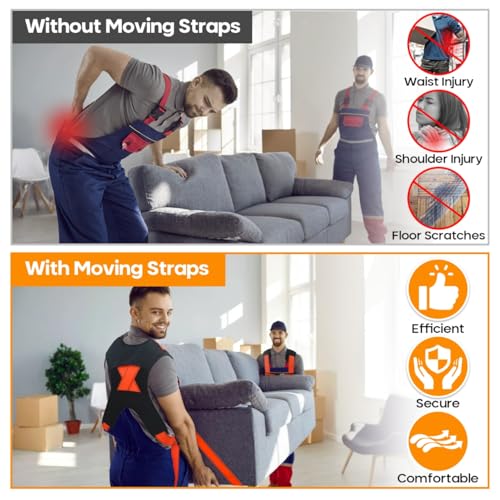 Moving Straps with Chest Buckle,2-Person Shoulder Moving Straps with 1-Person Lifting Strap for Moving Furniture,Appliances,Mattresses Heavy Object Up to 1200Lbs - color: Orange-With Chest Buckle