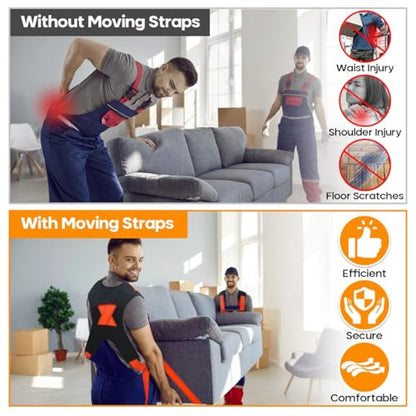 Moving Straps with Chest Buckle,2-Person Shoulder Moving Straps with 1-Person Lifting Strap for Moving Furniture,Appliances,Mattresses Heavy Object Up to 1200Lbs - color: Orange-With Chest Buckle
