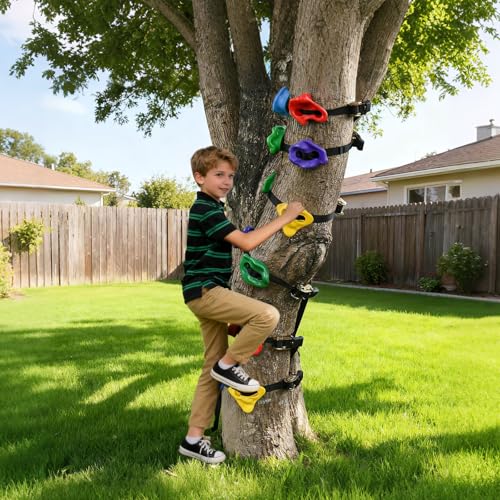 12 Ninja Tree Climbing Holds and 6.56FT Climbing Rope for Kids, Tree Climber Climbing Kit for Outdoor Ninja Warrior Obstacle Course Training - style: Ninja Rope+Tree Holds