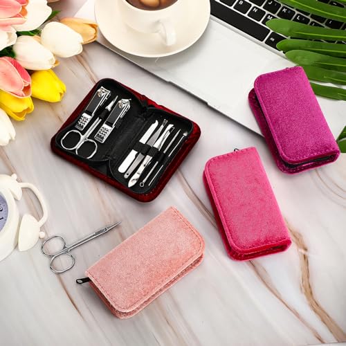 Coume 24 Sets Mini Manicure Set Bulk for Women Men Gifts for Coworkers Nail Grooming Kit 8 in 1 Nail Clippers Kit Luxurious Travel Case Stainless Steel Nails Clipper Set(Red Series) - color: Red Series
