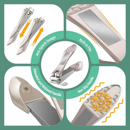 Toenail Clippers for Thick Toenails for Seniors, Angled Head Large Toe Nail Clippers for Ingrown Nails, Sharp Nail Cutter with Catcher Long Handle, Heavy Duty Nail Clippers Set for Thick Toenails - style: Professional Nail Clipper Set