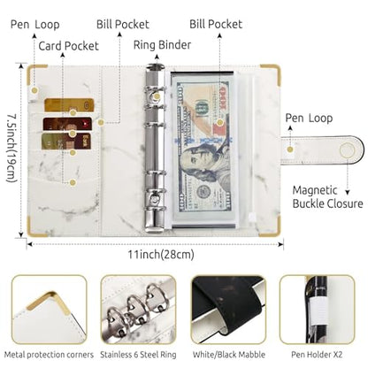 SKYDUE Budget Binder, Money Saving Binder with Zipper Envelopes, Cash Envelopes and Expense Budget Sheets for Budgeting (Mabble) - color: Mabble