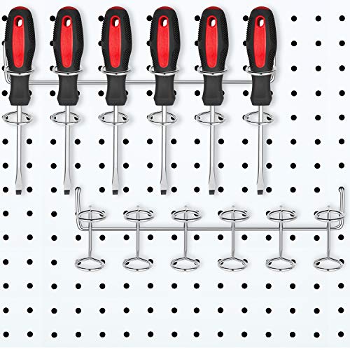 Hotop 2 Pieces Pegboard Screwdriver Holder Peg Board Tool Utility Hooks Pegboard Accessories Six-Tool Organizer Racks Accessory Multi-Ring Holder for Pliers(Silver) - color: Silver
