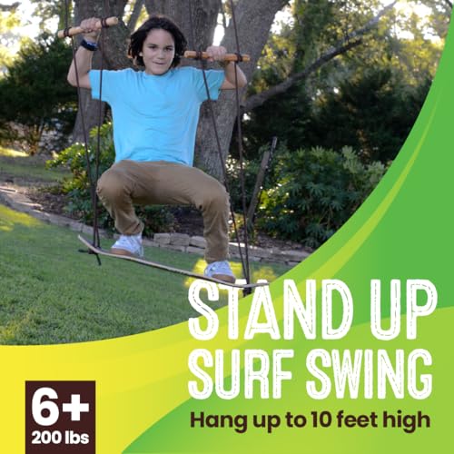 Swurfer TreeSkate Skateboard Swing, Outdoor Stand Up Surf Swing, Holds Up to 200 lbs, Ages 6 and Up, Adjustable Handles, Grip Tape, Kids Outdoor Play Equipment for Children and Adults (Waves) Blue - color: Blue